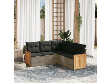 5dílná zahradní sedací souprava s poduškami šedá polyratan 3260044