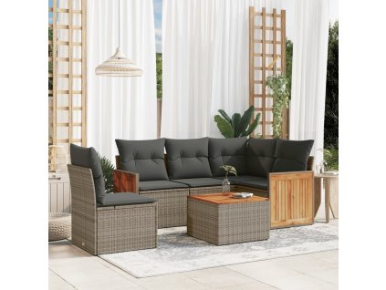 6dílná zahradní sedací souprava s poduškami šedá polyratan 3260065