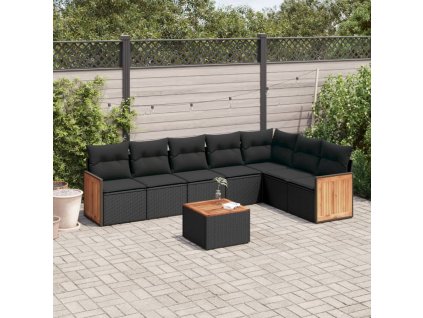 8dílná zahradní sedací souprava s poduškami černá polyratan 3260116