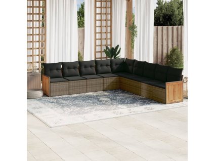 9dílná zahradní sedací souprava s poduškami šedá polyratan 3260142