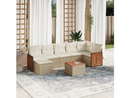 8dílná zahradní sedací souprava s poduškami béžová polyratan 3260280