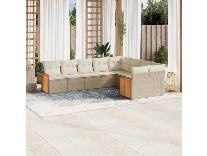 9dílná zahradní sedací souprava s poduškami béžová polyratan 3260385
