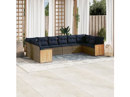 10dílná zahradní sedací souprava s poduškami šedá polyratan 3260409