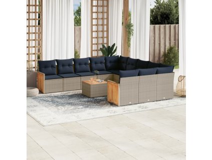 12dílná zahradní sedací souprava s poduškami šedá polyratan 3260521