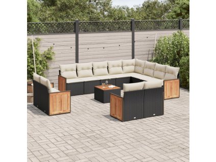 13dílný zahradní sedací souprava s poduškami černý polyratan 3260600