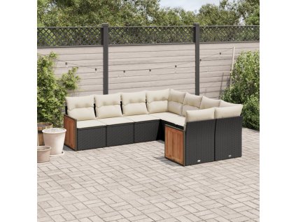 8dílná zahradní sedací souprava s poduškami černá polyratan 3260635