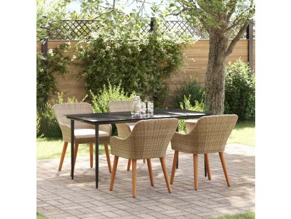 Zahradní jídelní souprava s polštářem 5 pcs Béžová polyratan 3261694