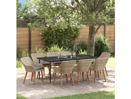 Zahradní jídelní souprava 9 pcs Světle šedá polyratan 3261711