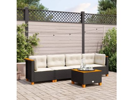5dílná zahradní sedací souprava s poduškami černá polyratan 3261725