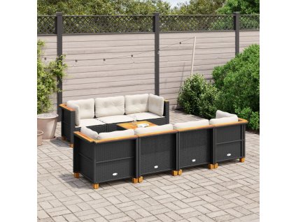 8dílná zahradní sedací souprava s poduškami černá polyratan 3261749