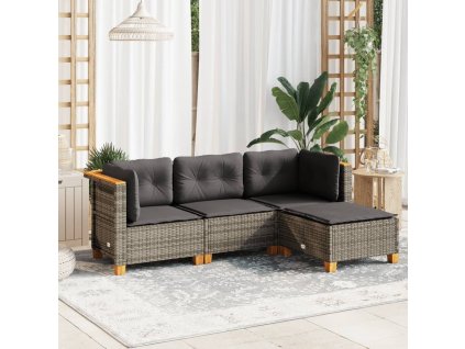 4dílná zahradní sedací souprava s poduškami šedá polyratan 3261780