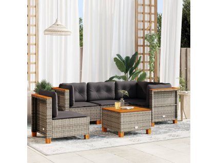 6dílná zahradní sedací souprava s poduškami šedá polyratan 3261840