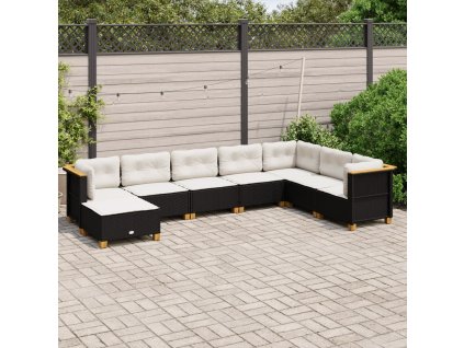 8dílná zahradní sedací souprava s poduškami černá polyratan 3261953