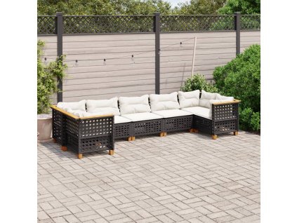 7dílná zahradní sedací souprava s poduškami černá polyratan 3261974