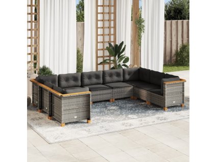 9dílná zahradní sedací souprava s poduškami šedá polyratan 3261978