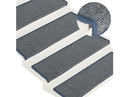 Schodové rohože 15 ks 65 x 21 x 4 cm světle šedé a modré s obdélníkovým okrajem 326200