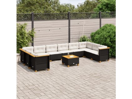 11dílná zahradní sedací souprava s poduškami černá polyratan 3262025