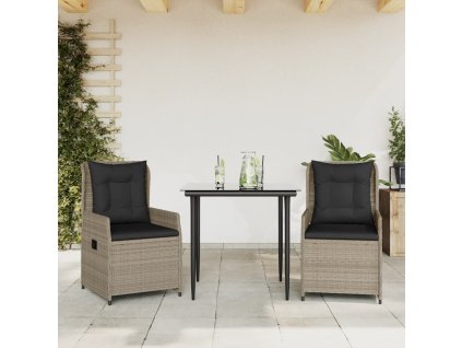 3dílný zahradní jídelní set s poduškami světle šedý polyratan 3262896