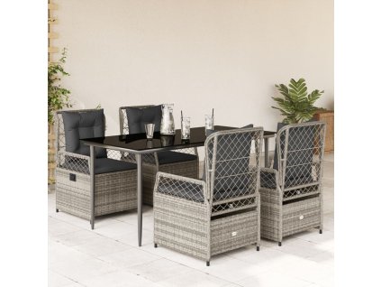 5dílný zahradní jídelní set s poduškami šedý polyratan 3262988