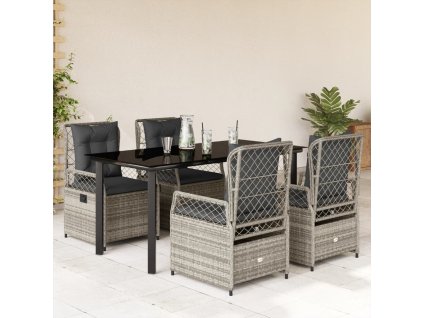 5dílný zahradní jídelní set s poduškami šedý polyratan 3262995
