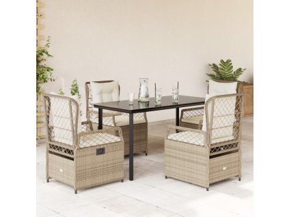 5dílný zahradní jídelní set s poduškami béžový polyratan 3263022