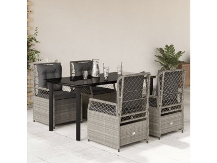 5dílný zahradní jídelní set s poduškami světle šedý polyratan 3263037