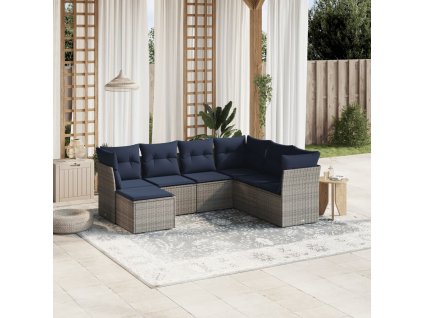 7dílná zahradní sedací souprava s poduškami šedá polyratan 3263217