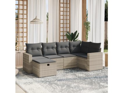 6dílná zahradní sedací souprava a podušky světle šedá polyratan 3263488