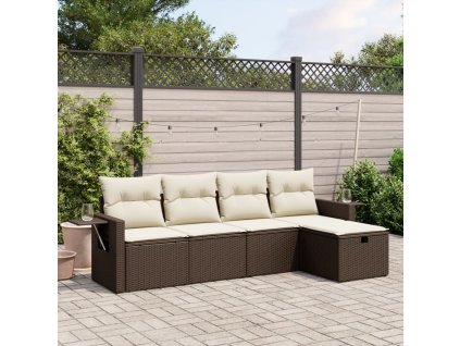 5dílná zahradní sedací souprava s poduškami hnědá polyratan 3263779