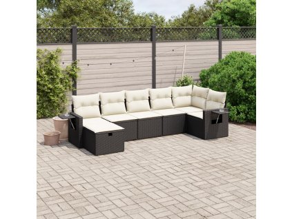 7dílná zahradní sedací souprava s poduškami černá polyratan 3263812