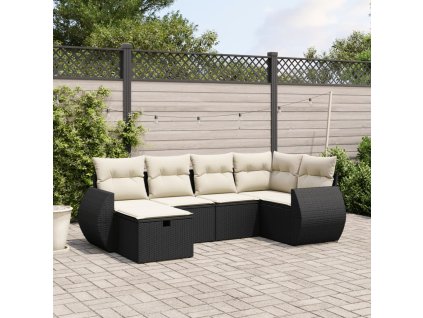 6dílná zahradní sedací souprava s poduškami černá polyratan 3264102