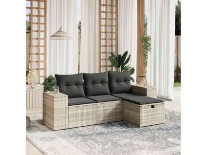 4dílná zahradní sedací souprava a podušky světle šedá polyratan 3264378