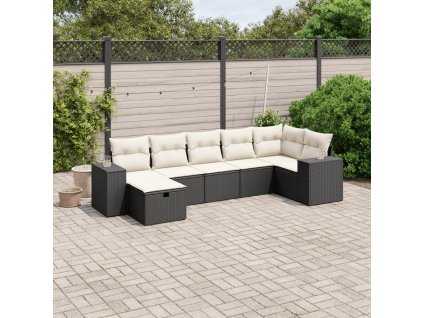 7dílná zahradní sedací souprava s poduškami černá polyratan 3264432