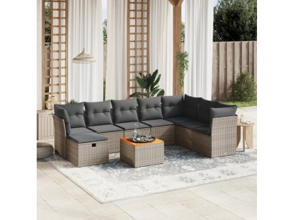 9dílná zahradní sedací souprava s poduškami šedá polyratan 3264763