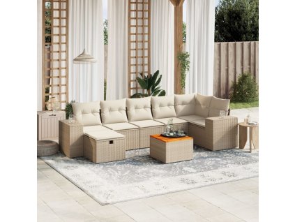 8dílná zahradní sedací souprava s poduškami béžová polyratan 3265181