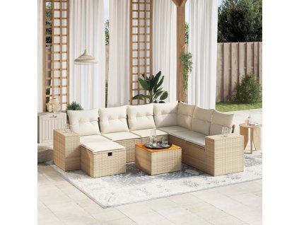 8dílná zahradní sedací souprava s poduškami béžová polyratan 3265188