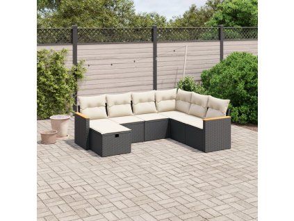 7dílná zahradní sedací souprava s poduškami černá polyratan 3265326