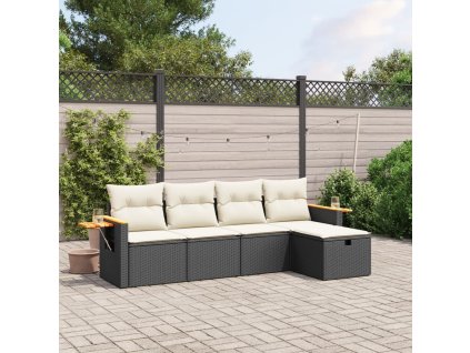 5dílná zahradní sedací souprava s poduškami černá polyratan 3265501