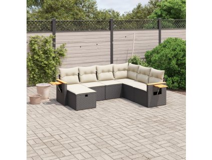 7dílná zahradní sedací souprava s poduškami černá polyratan 3265543