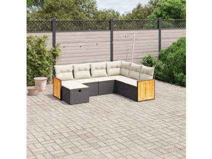 7dílná zahradní sedací souprava s poduškami černá polyratan 3265760