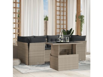 7dílná zahradní sedací souprava a podušky světle šedá polyratan 3266382