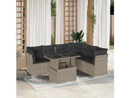 7dílná zahradní sedací souprava a podušky světle šedá polyratan 3266612