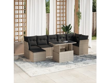 8dílná zahradní sedací souprava a podušky světle šedá polyratan 3266752