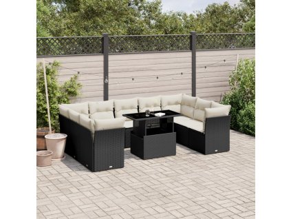 10dílná zahradní sedací souprava s poduškami černá polyratan 3266816