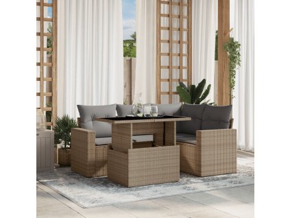 5dílná zahradní sedací souprava s poduškami béžová polyratan 3267249