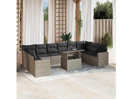11dílná zahradní sedací souprava s poduškami šedá polyratan 3267522
