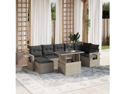 8dílná zahradní sedací souprava a podušky světle šedá polyratan 3268062