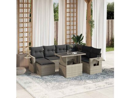 8dílná zahradní sedací souprava a podušky světle šedá polyratan 3268072