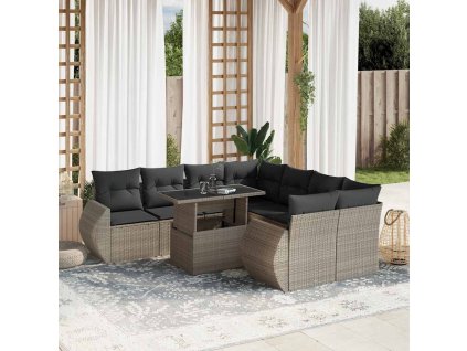 9dílná zahradní sedací souprava a podušky světle šedá polyratan 3268432