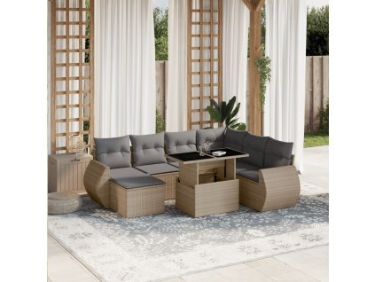 8dílná zahradní sedací souprava s poduškami béžová polyratan 3268699